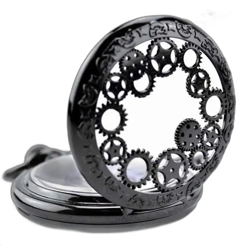 Montre de Poche à Gousset Steampunk Chrome avec montre noire au design vintage