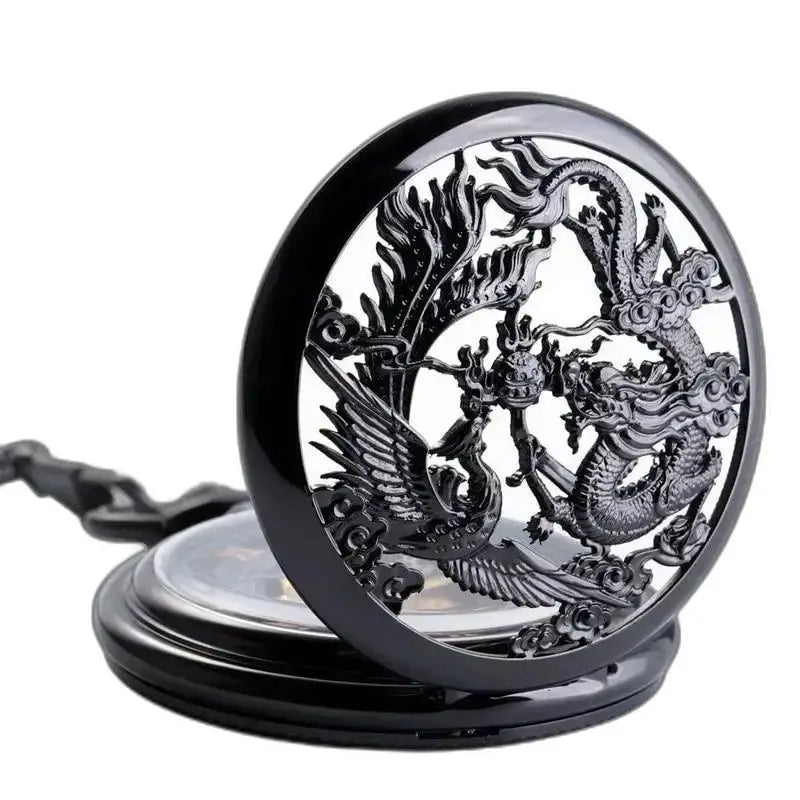 Montre de Poche à Gousset Steampunk Erbium Luxe avec design dragon et phénix