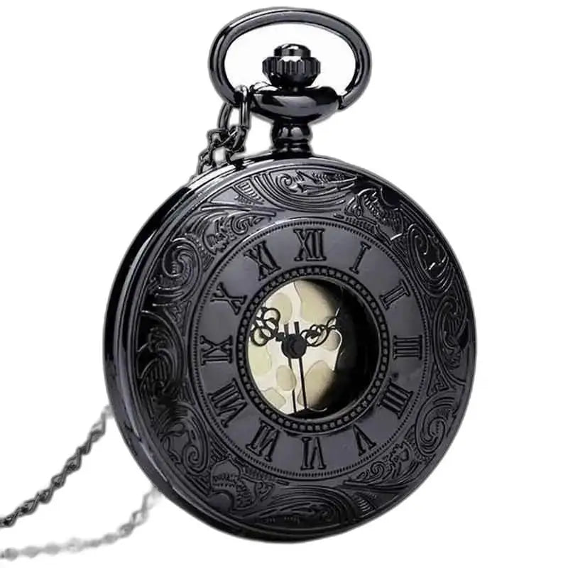 Montre de Poche à Gousset Steampunk Mercure avec chiffres romains sur fond noir