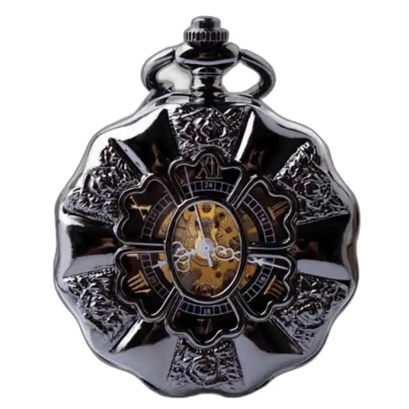 Montre de Poche à Gousset Steampunk Platine avec un design noir orné élégant