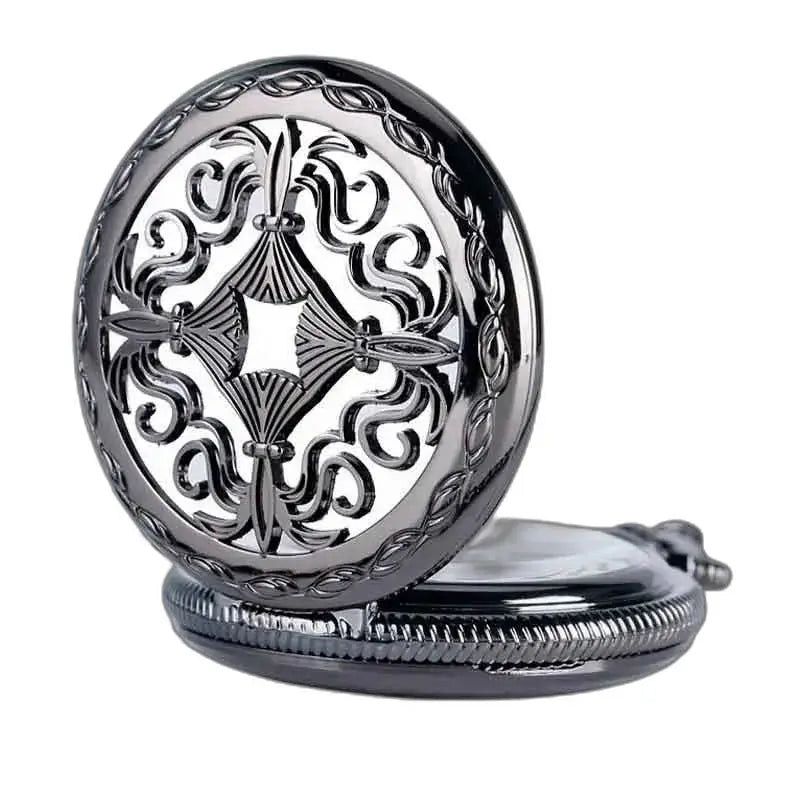 Montre de Poche à Gousset Steampunk Rhodium avec un design noir orné élégant
