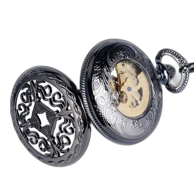 Montre de Poche à Gousset Steampunk Rhodium, un élégant gousset steampunk noir