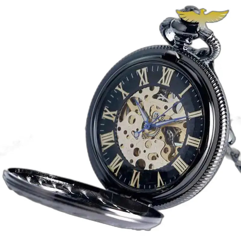 Montre de Poche à Gousset Steampunk Rhodium avec un design noir élégant