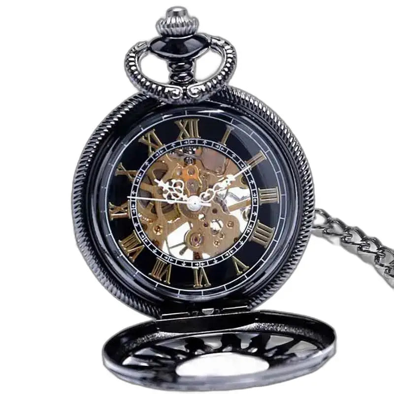 Montre de Poche à Gousset Steampunk Titane avec un cadran noir et doré