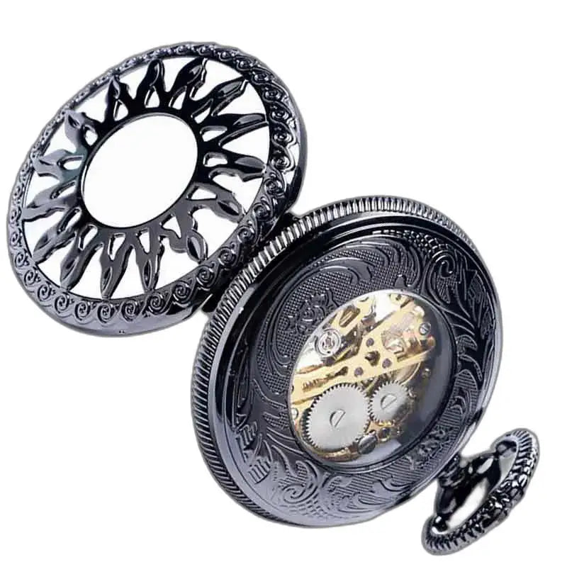 Montre de Poche à Gousset Steampunk Titane avec un design noir orné élégant