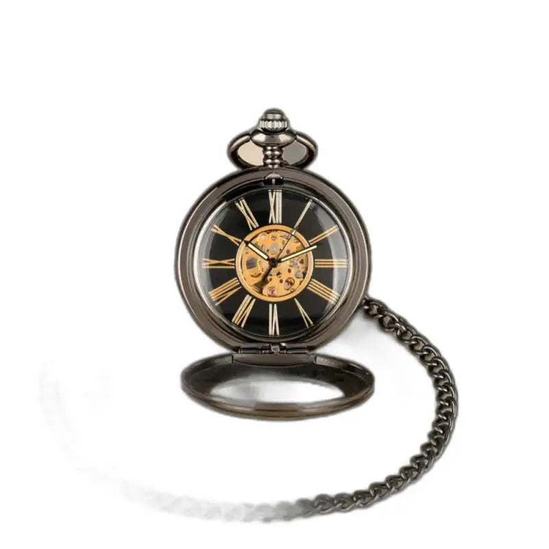Montre de Poche Automatique Rusticgem Noir avec chaîne, style élégant et intemporel