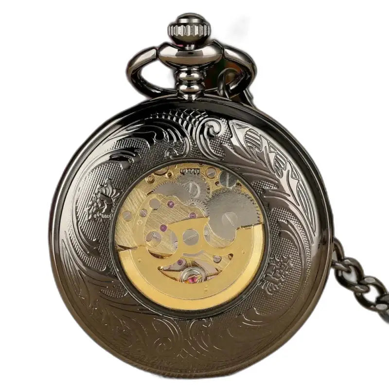 Montre de Poche Automatique Rusticgem Noir avec engrenages visibles et design orné