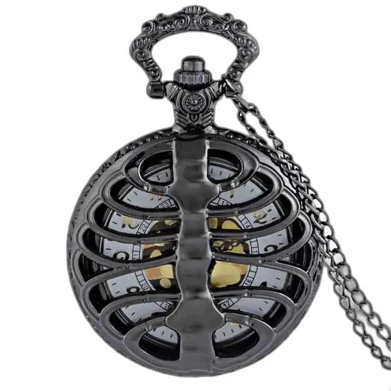 Montre de Poche Gousset Steampunk Palladium avec skeleton-ribcage noir