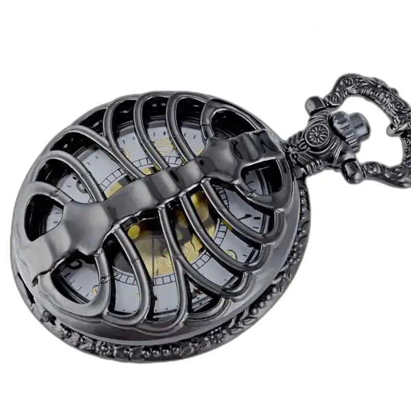 Montre de Poche Gousset Steampunk Palladium élégante avec un beau squelette noir