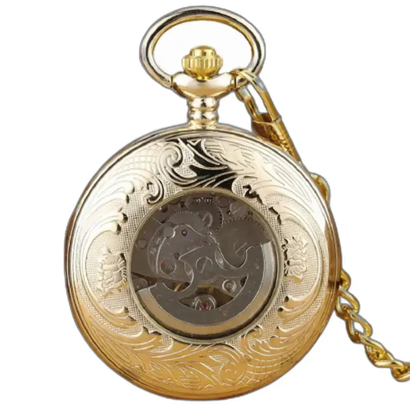 Montre de Poche Luxe Argent Noir Verre Minéral avec montre de poche ornée en or