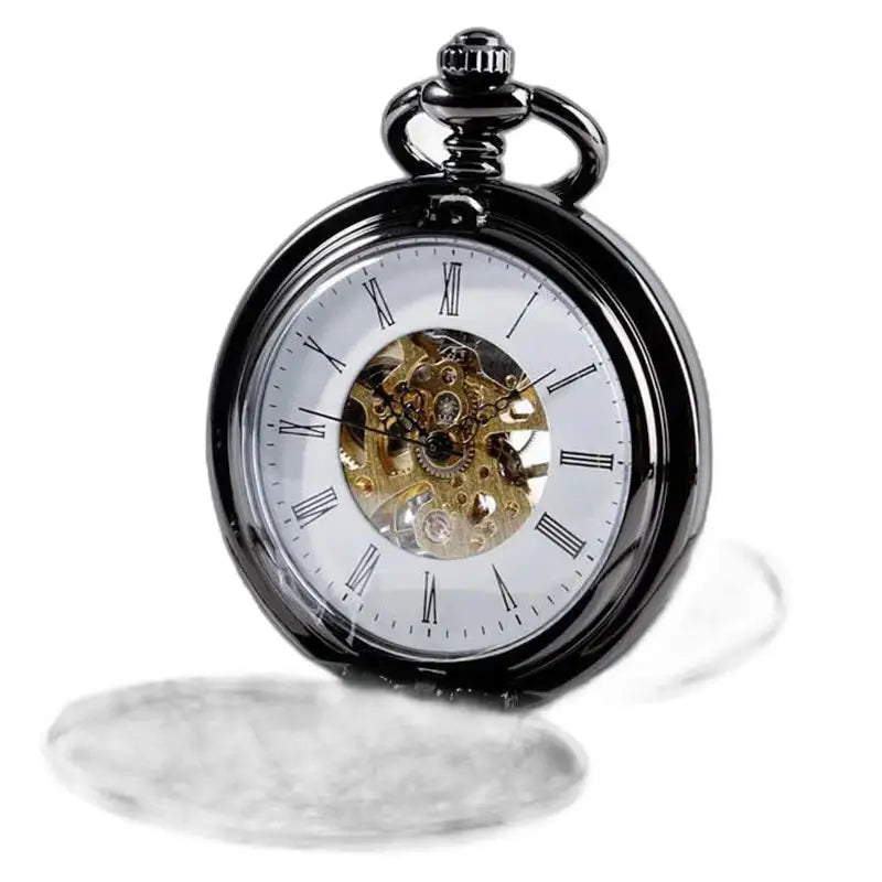 Montre de Poche Luxe Double Clapet Noir avec chiffres romains sur cadran élégant