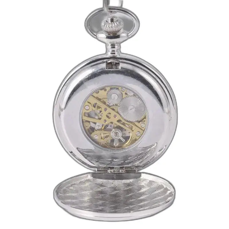 Montre de Poche Mécanique Double Clapet Argent avec mouvement mécanique et style squelette