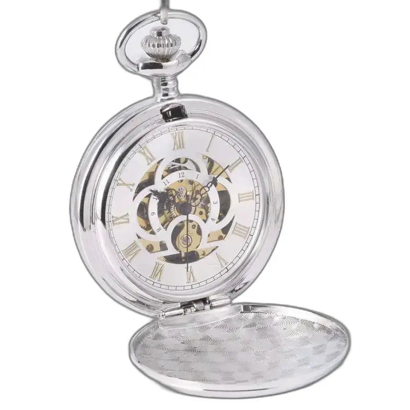 Montre de Poche Mécanique Double Clapet Argent avec mouvement mécanique élégant