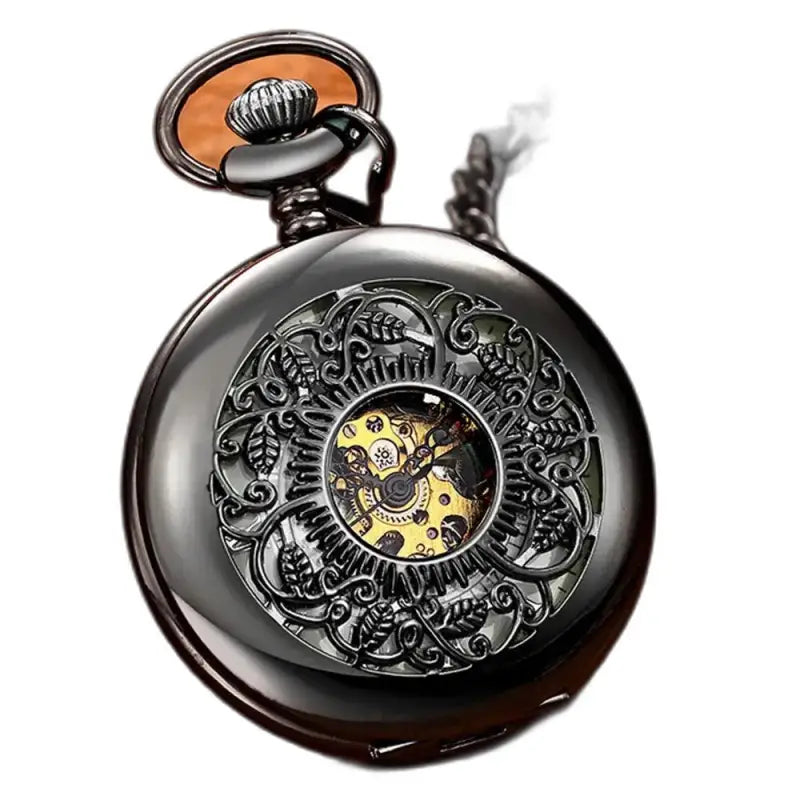 Montre de Poche Mécanique Lumineuse Femme avec un élégant design noir ornée