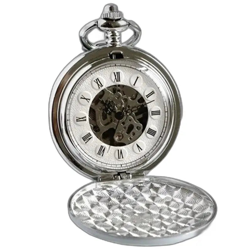 Montre de Poche Mécanique Marbre Luxe avec mécanisme visible en argent
