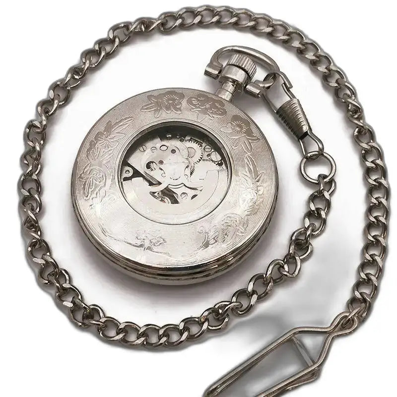 Montre de Poche Mécanique Vintage Argent avec chaîne en argent élégante