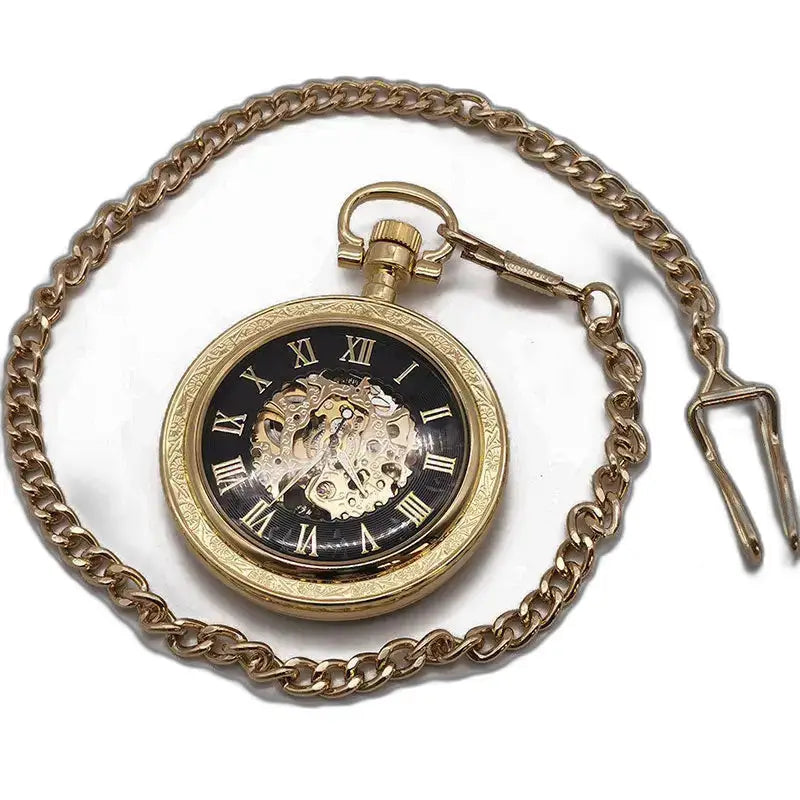 Montre de Poche Mécanique Vintage Argent avec chaîne en or, style classique et élégant