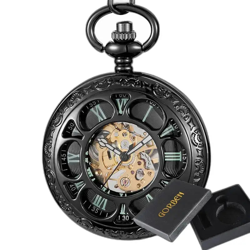 Montre de Poche Mécanique Vintage Green Lantern avec un design de squelette noir