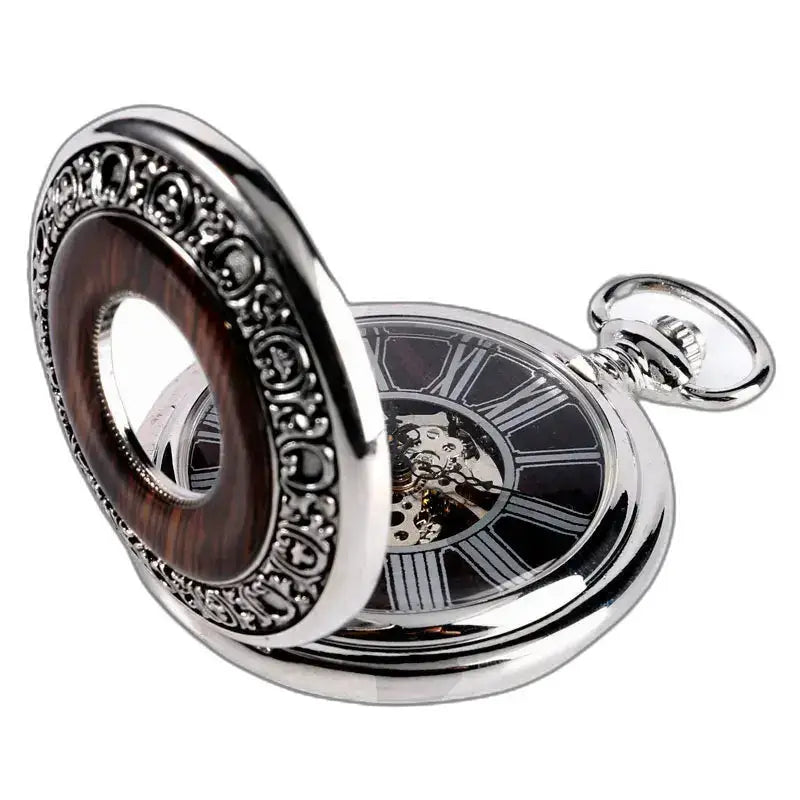 Montre de Poche Mécanique Wood Prestige Luxe Homme avec inlay en bois et finition argentée