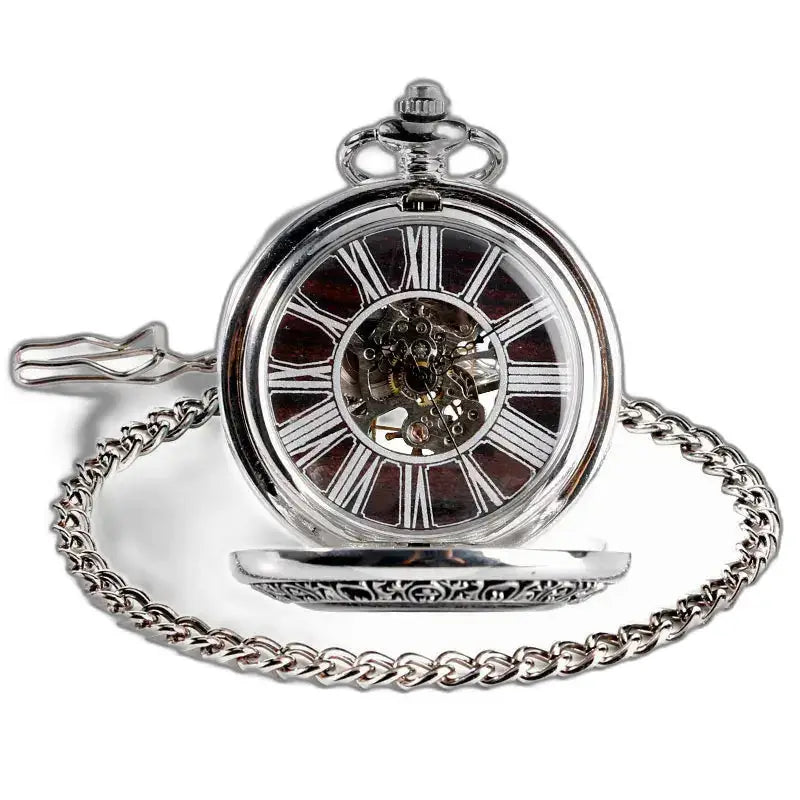 Montre de Poche Mécanique Wood Prestige Luxe Homme avec chaîne en argent