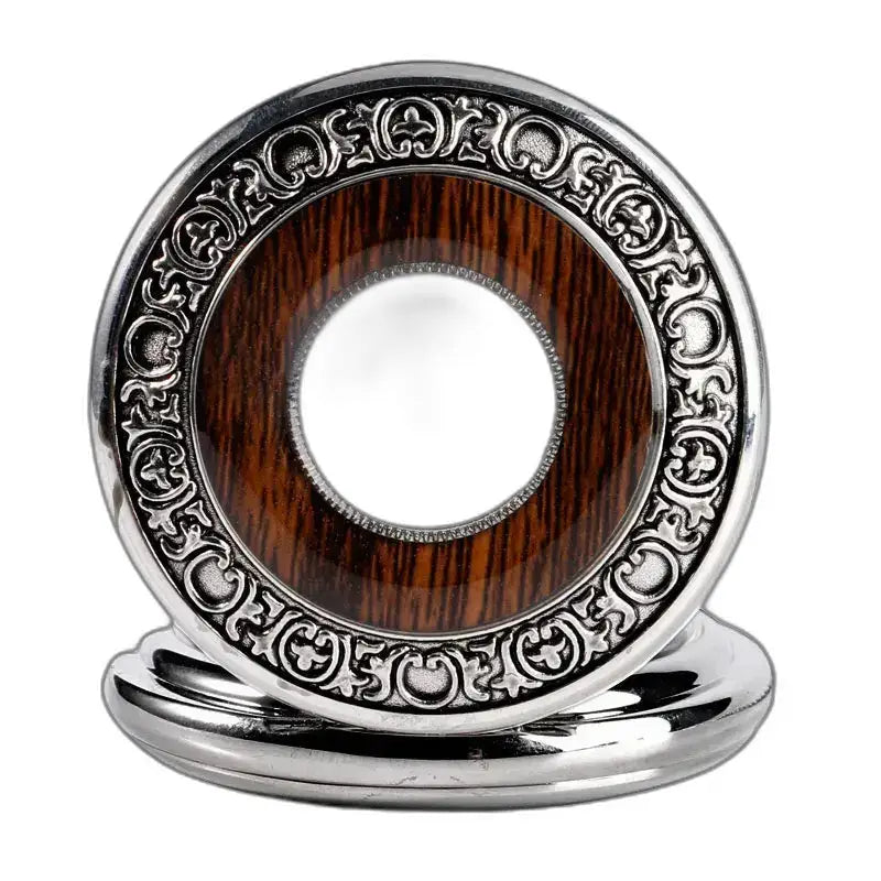 Cadre circulaire orné en argent et bois pour Montre de Poche Mécanique Wood Prestige Luxe Homme