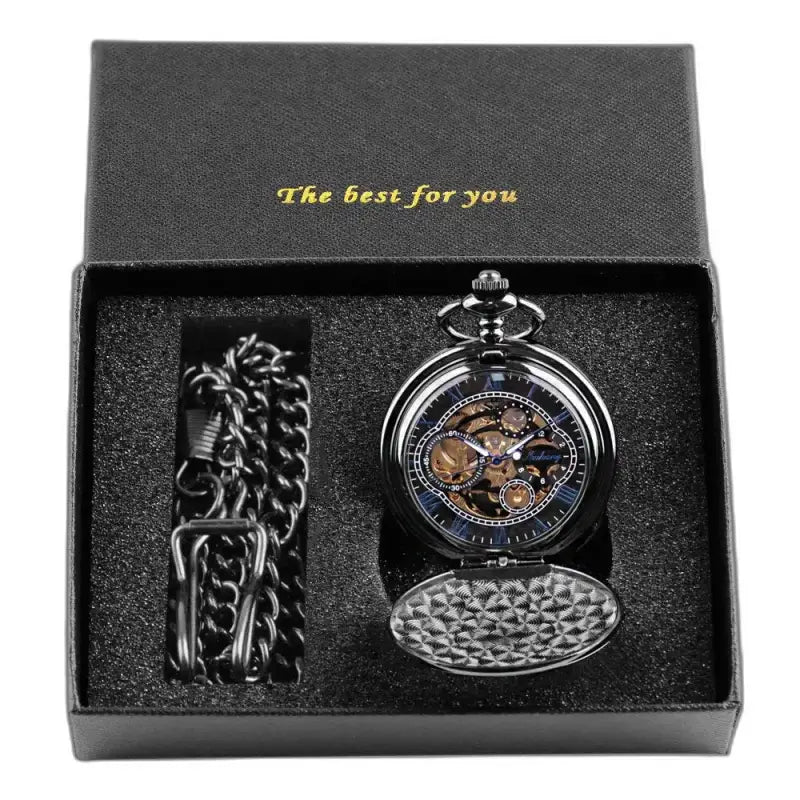 Montre de Poche Noire Mécanique Classique dans une boîte cadeau élégante
