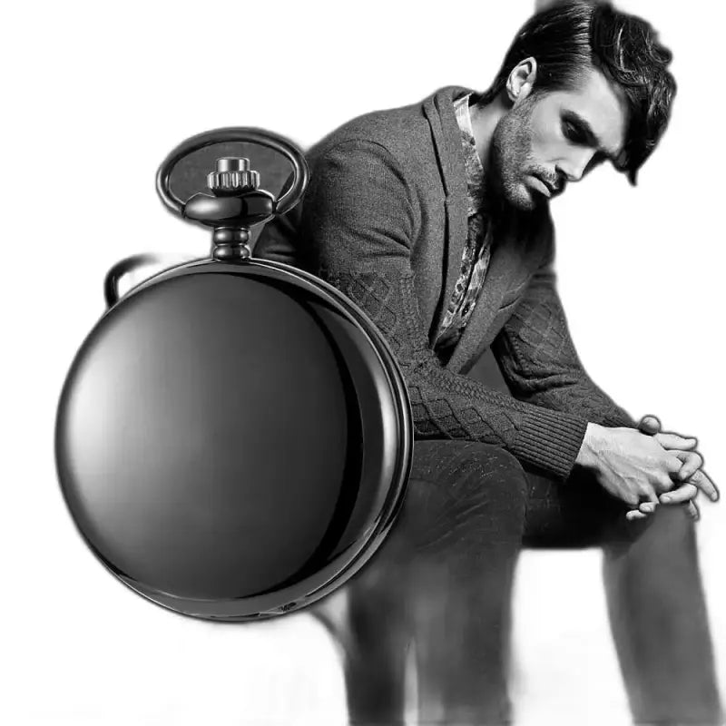 Montre de Poche Noire Mécanique Classique avec un élégant miroir noir