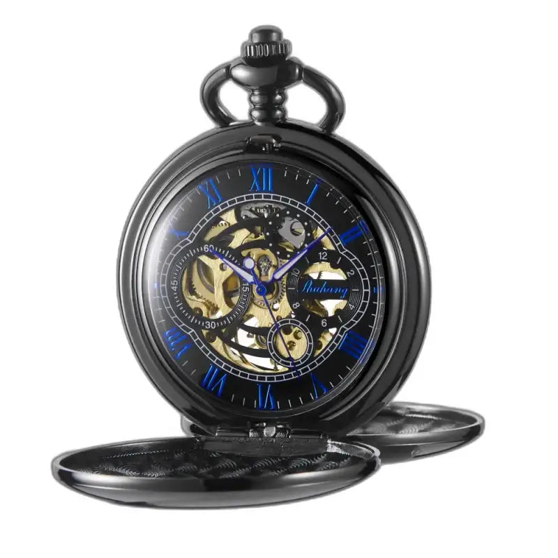Montre de Poche Noire Mécanique Classique, élégante poche noire avec miroir noir