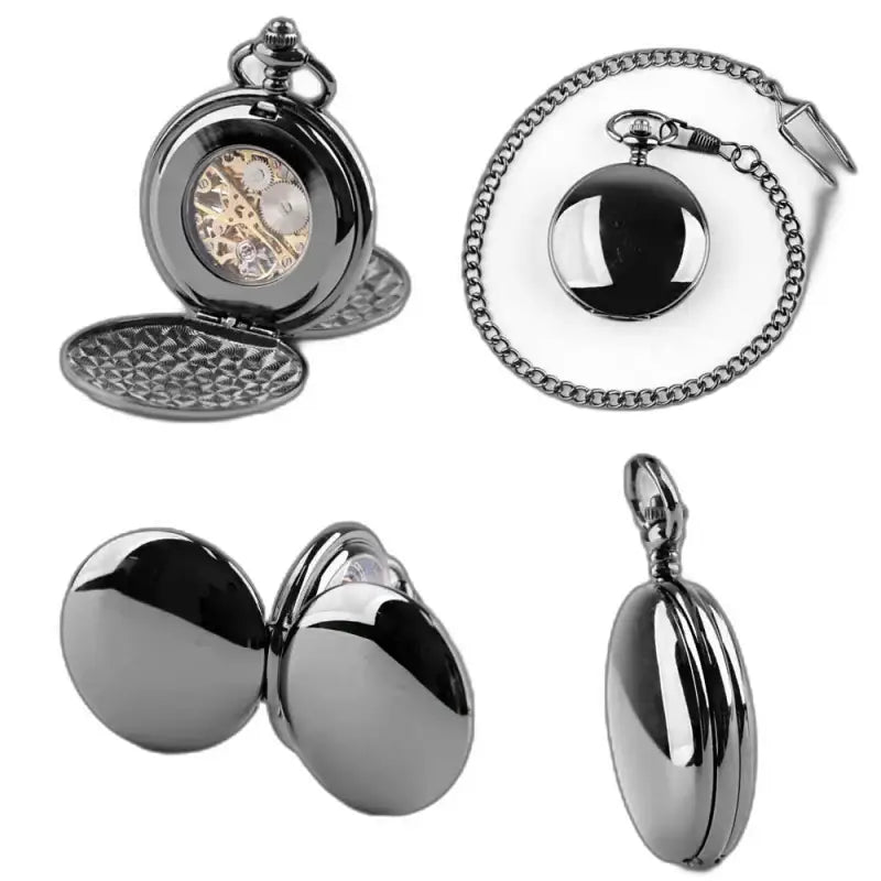 Montre de Poche Noire Mécanique avec des montres à remontoir en ton gunmetal