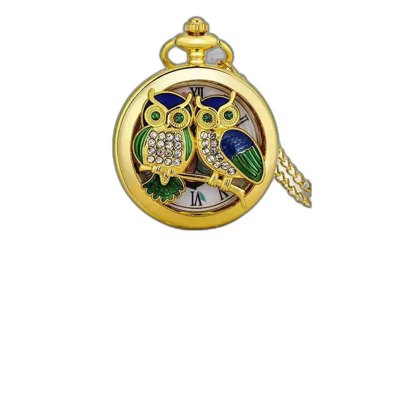 Montre de Poche Quartz Papillon Or Classique avec design de hibou élégant