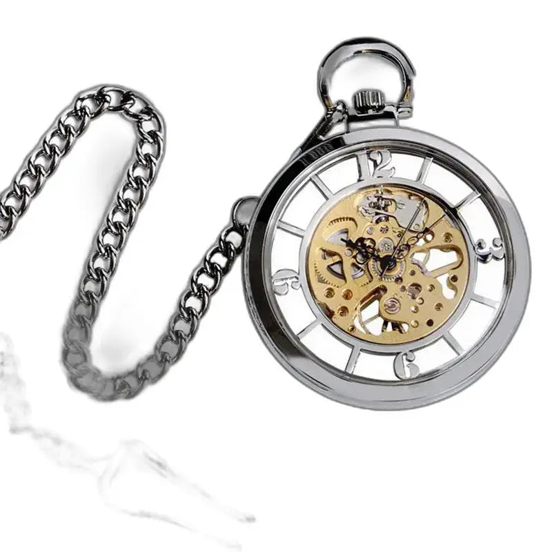 Montre de Poche Squelette avec Remontage Manuel, finition argentée et cadran squelette