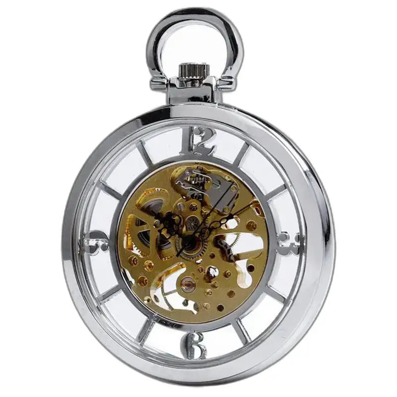 Montre de Poche Squelette avec Remontage Manuel et cadran squelette en métal argenté