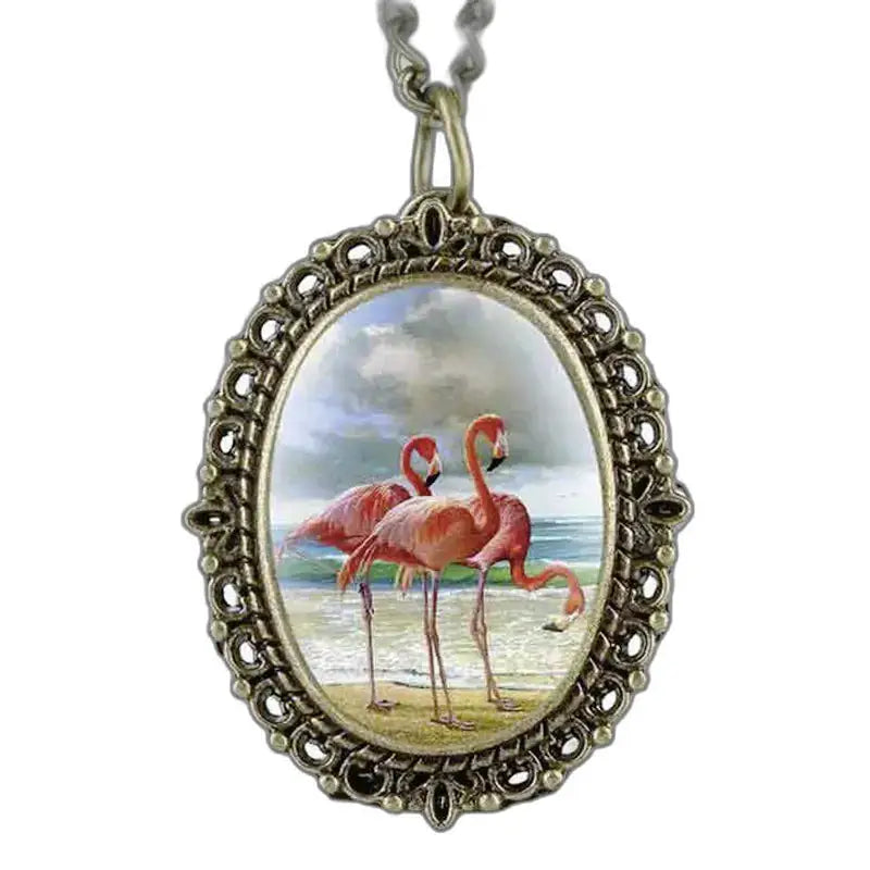 Pendentif flamant rose sur montre flamant rose avec boîtier bronze élégant