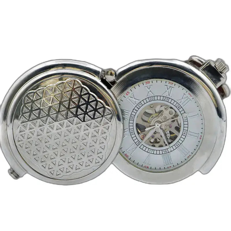 Montre Gousset Argent avec cadran transparent et finition détaillée