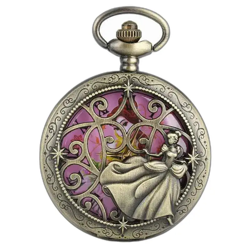 Montre gousset Belle Bête avec Rose sous Cloche, élégante montre gousset pendentif