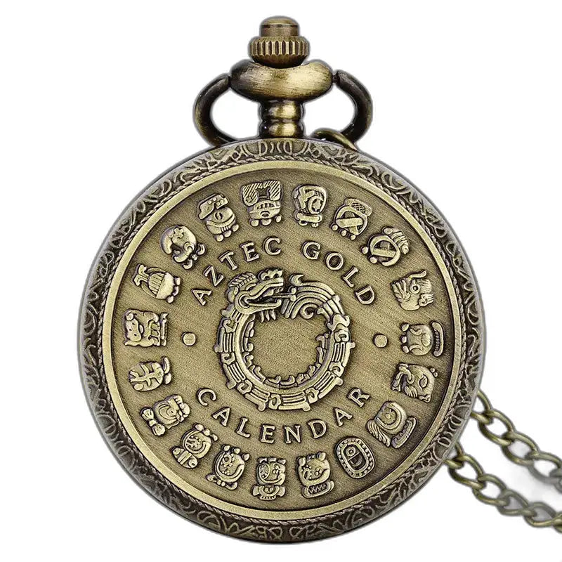 Montre Gousset Collier Bronze Vintage Mandala avec un pendentif de calendrier aztèque en bronze