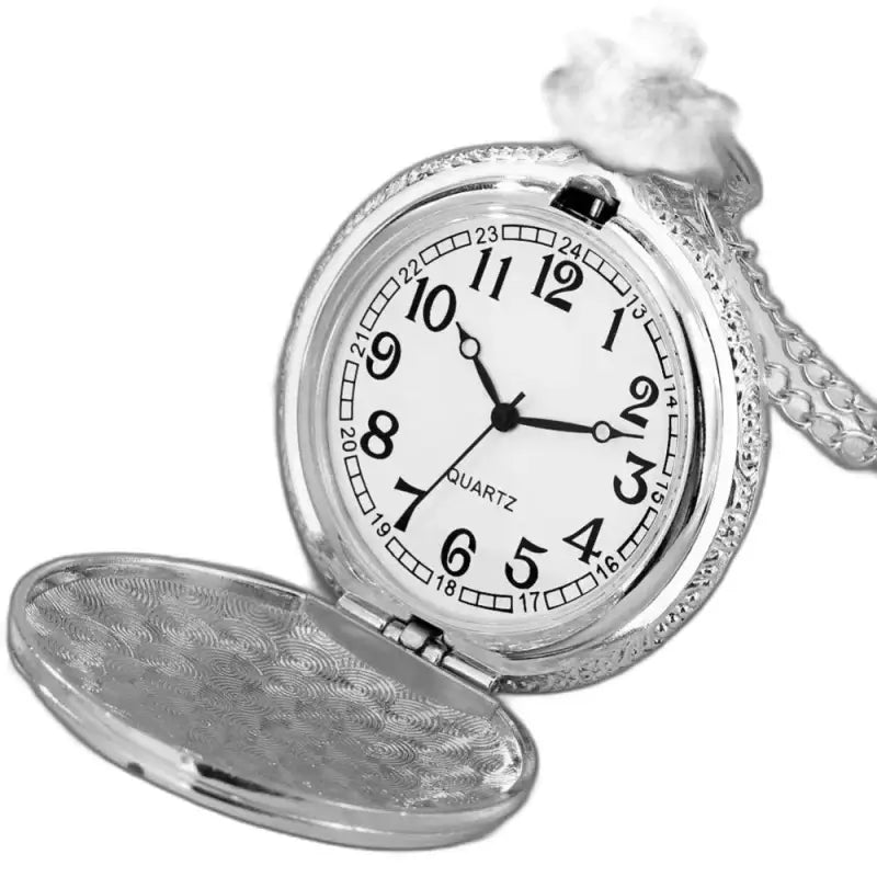 Montre Gousset Collier Diamond Eyes Chic Argent avec couvercle ouvert en argent
