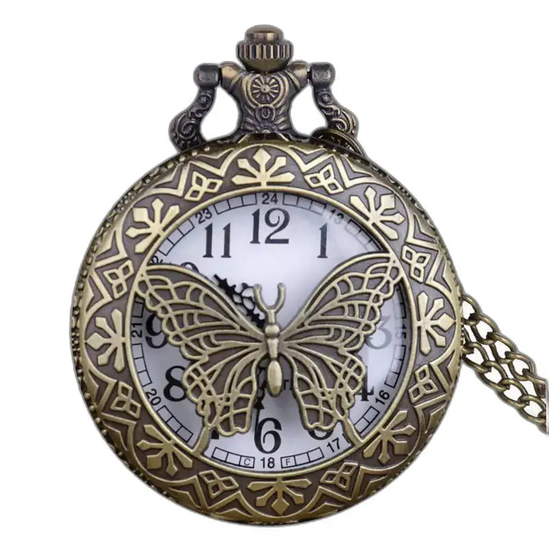 Montre Gousset Collier Femme Style Vintage avec motif papillon élégant