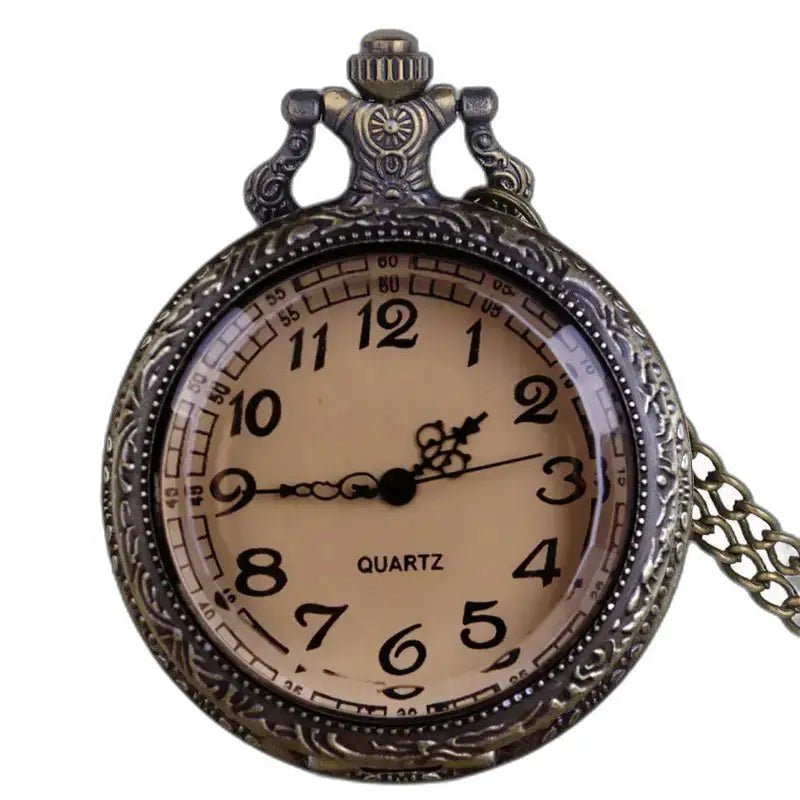 Montre Gousset Collier Quartz Vintage Femme Homme avec boîtier en métal orné