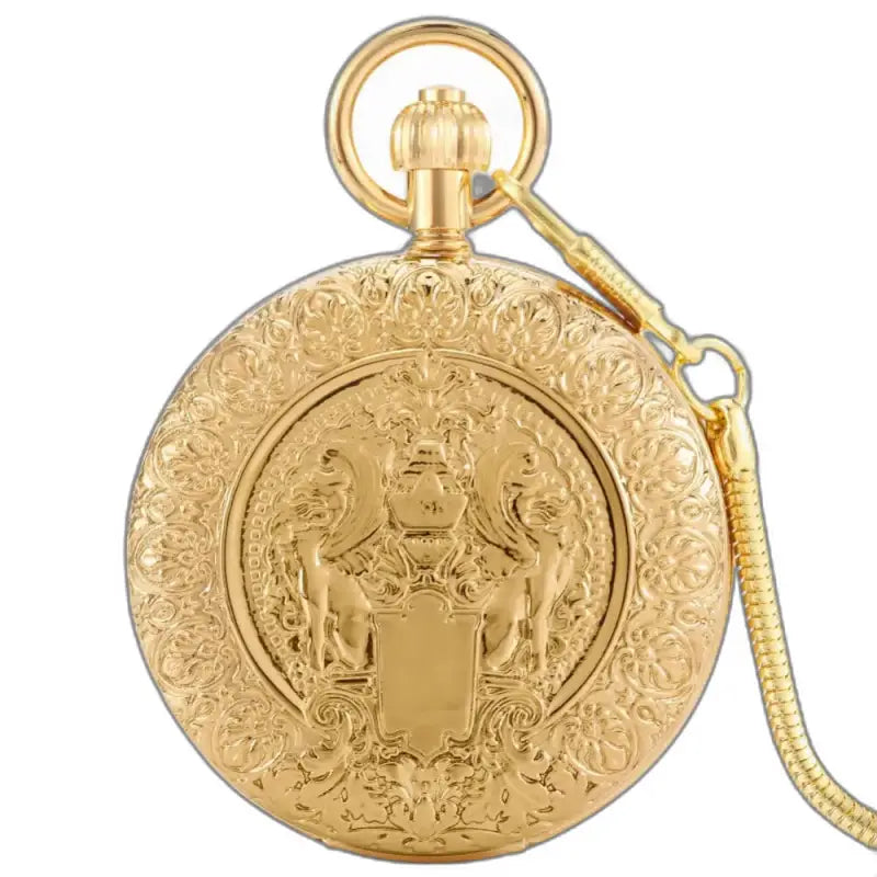 Montre Gousset Double Golden Majesty Chic avec chaîne en or tonné