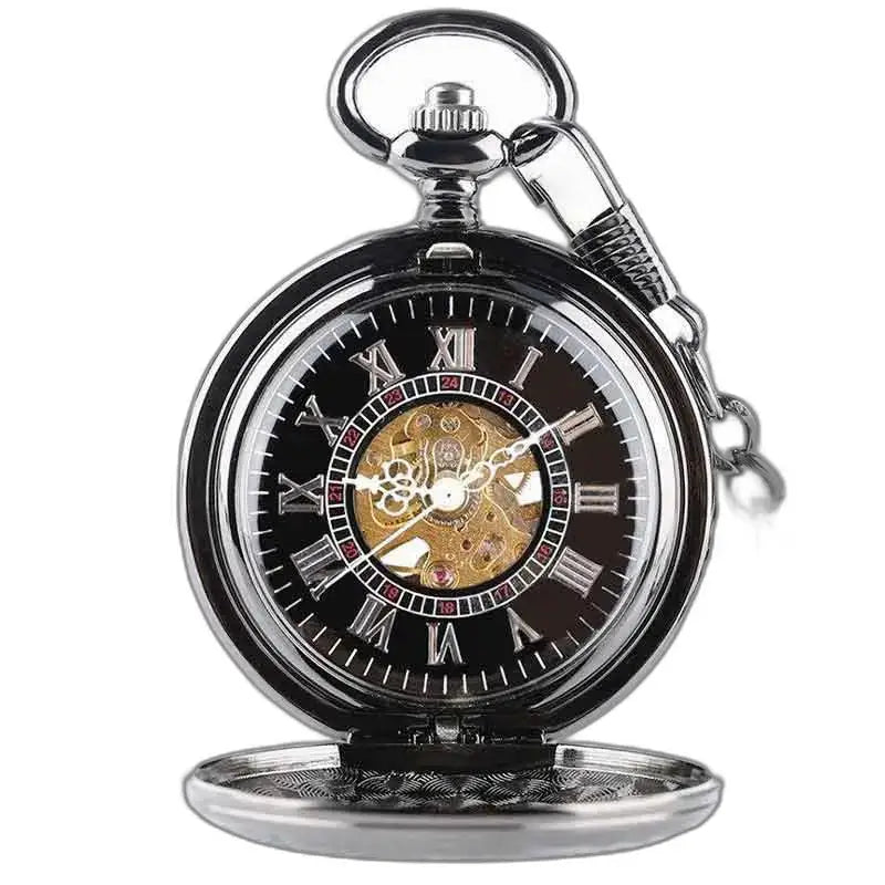 Montre Gousset Femme avec Mécanisme Manuel, élégante montre gousset noir et argent
