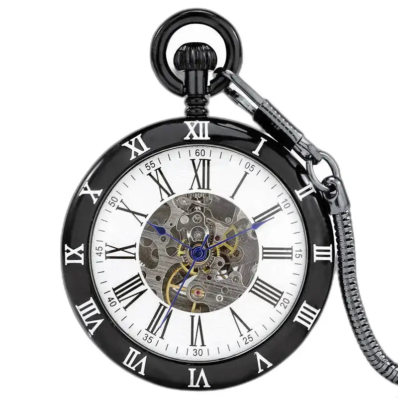 Montre Gousset Mécanique Classique Ouverte Noir avec mécanisme visible et gears noirs