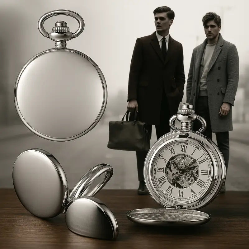 Montre Gousset Mécanique Lisse Mirror Luxe Argent, élégante montre gousset en argent