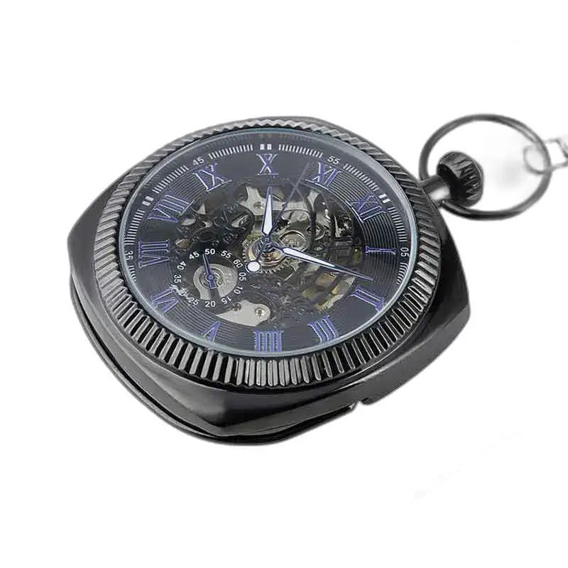 Montre Gousset Moderne élégante avec un mécanisme squelette noir pour homme