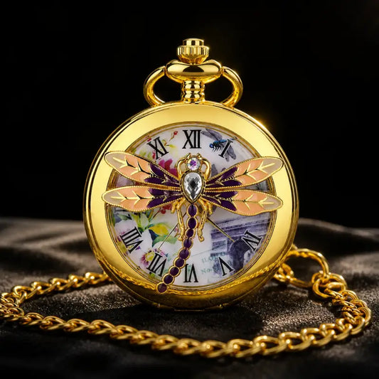 Montre à Gousset Quartz Gravée Libellule Femme - Univers Gousset