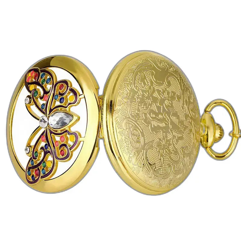 Montre gousset Or Papillon Design élégant avec mouvement à quartz et motif de papillon