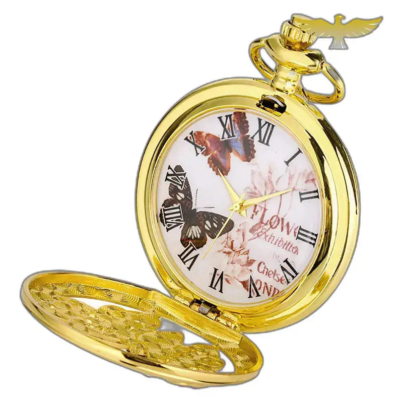 Montre Gousset Or Papillon Design élégant avec mouvement à quartz, style raffiné