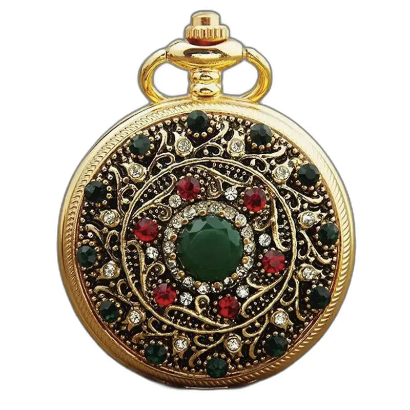 Montre Gousset Poche Collier en Or avec Pierres Précieuses Éblouissantes