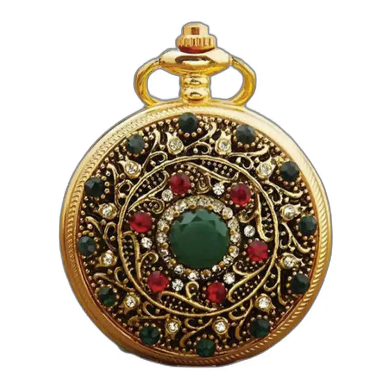 Montre Gousset Poche Collier Or et Pierres précieuses au design orné
