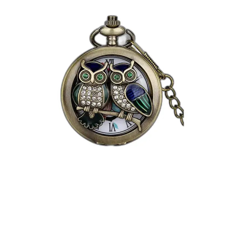Montre Gousset Quartz Papillon Bronze Classique avec motif hibou élégant